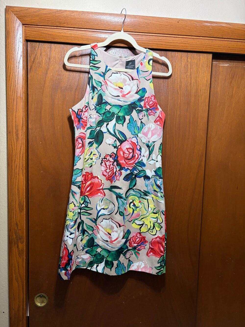 Adrianna Papell Floral Shift Dress Sleeveless Multicolor Watercolor US 6